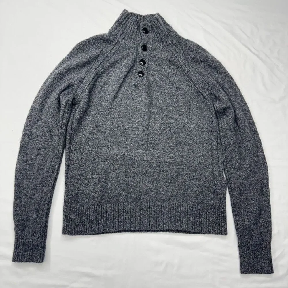 Banana Republic Mens S Gray Recycled Wool Half Button Mock Neck Sweater